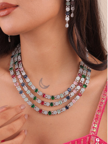 Prismatic Bloom AD Necklace Set