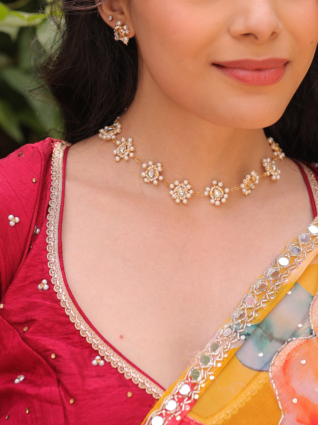 Aranyika Majestic Lustral Glow Pachi Kundan Choker Set