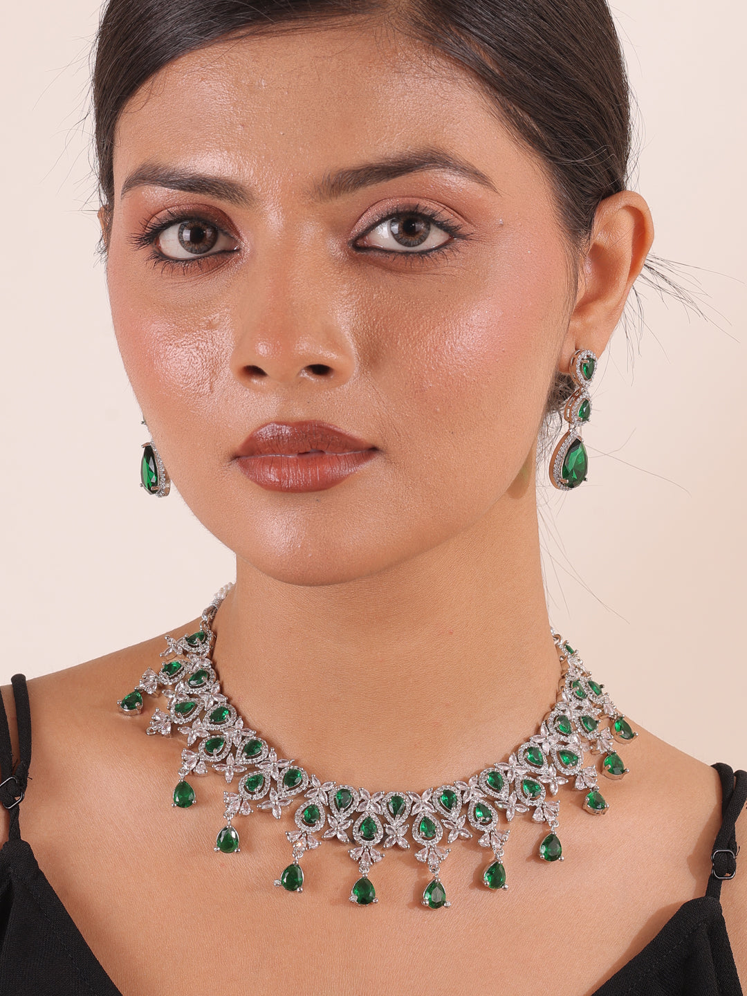 Emerald Elegance AD Necklace Set
