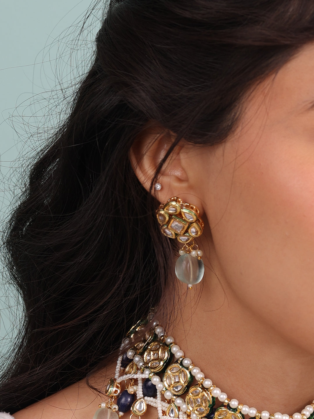 Samira Light Blue Pachi Kundan Necklace Set