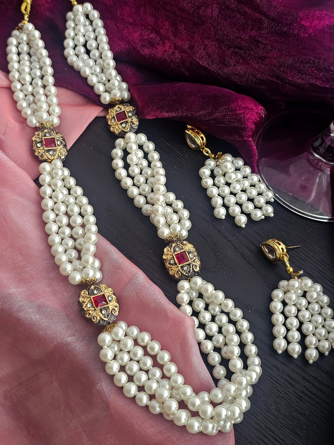 Anaya Grace Pearl And Quartz Necklace Set