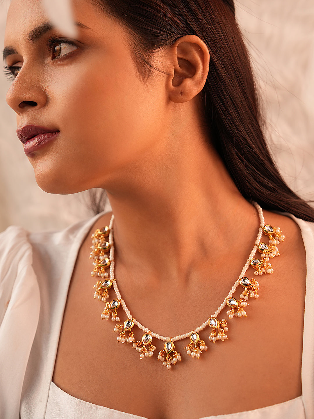 Samira Gold Lustre Pearl-Kundan Necklace