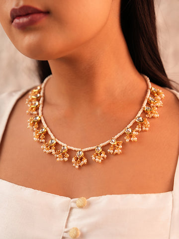 Samira Gold Lustre Pearl-Kundan Necklace