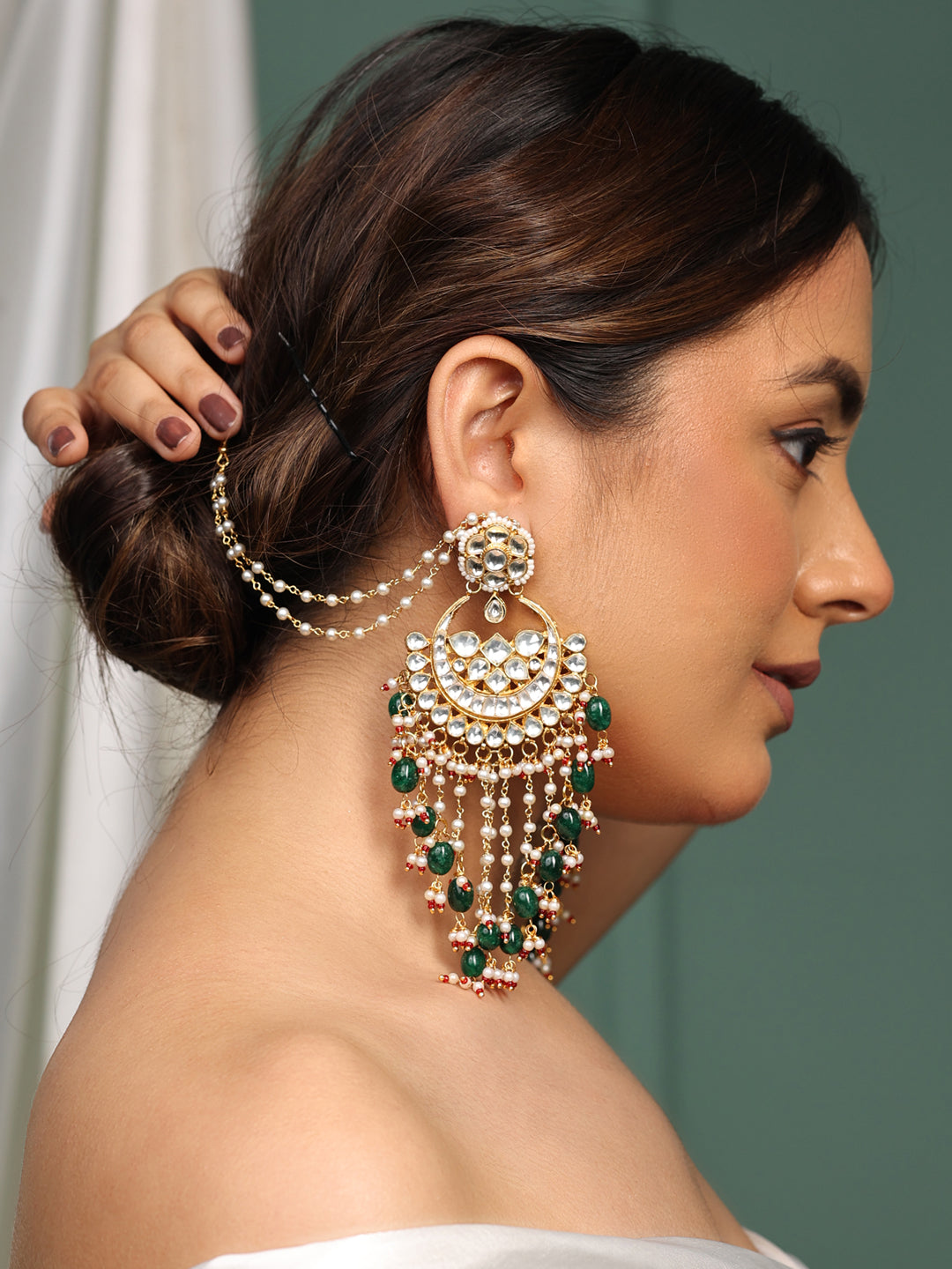 Noor Eternal Glow Kundan Crescent Chand-Bali Earrings