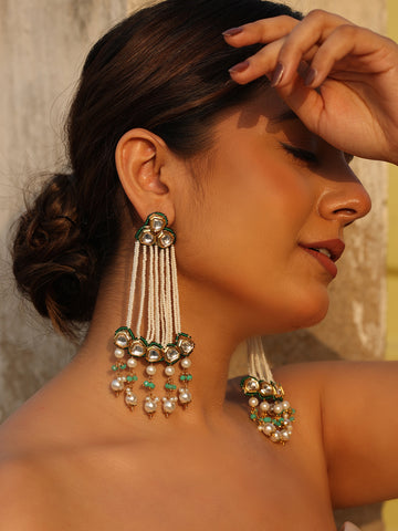 Mriga Verdant Charm Kundan-Pearl Dangling Earrings