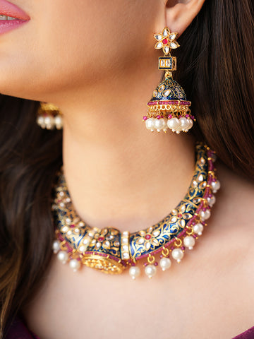 Rajmani Meenakari Pearl Choker Set