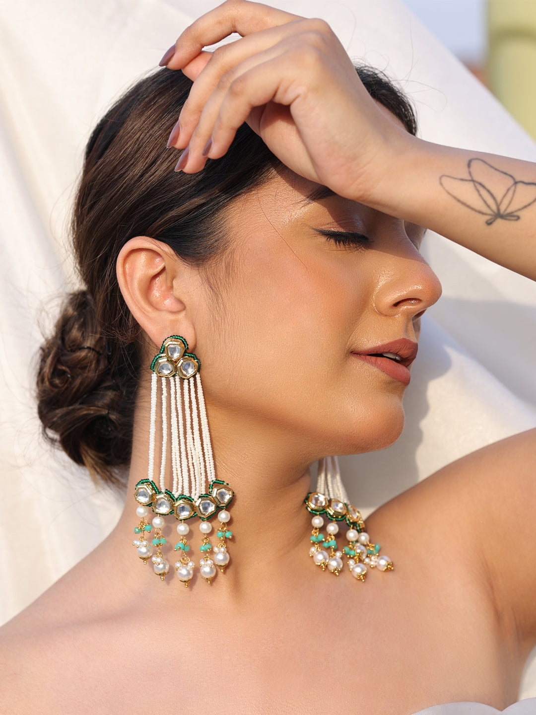 Mriga Verdant Charm Kundan-Pearl Dangling Earrings