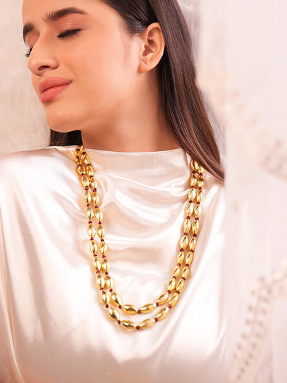Anti-Tarnish Gold-Toned Aishwarya Rupa Long Beaded Necklace Set