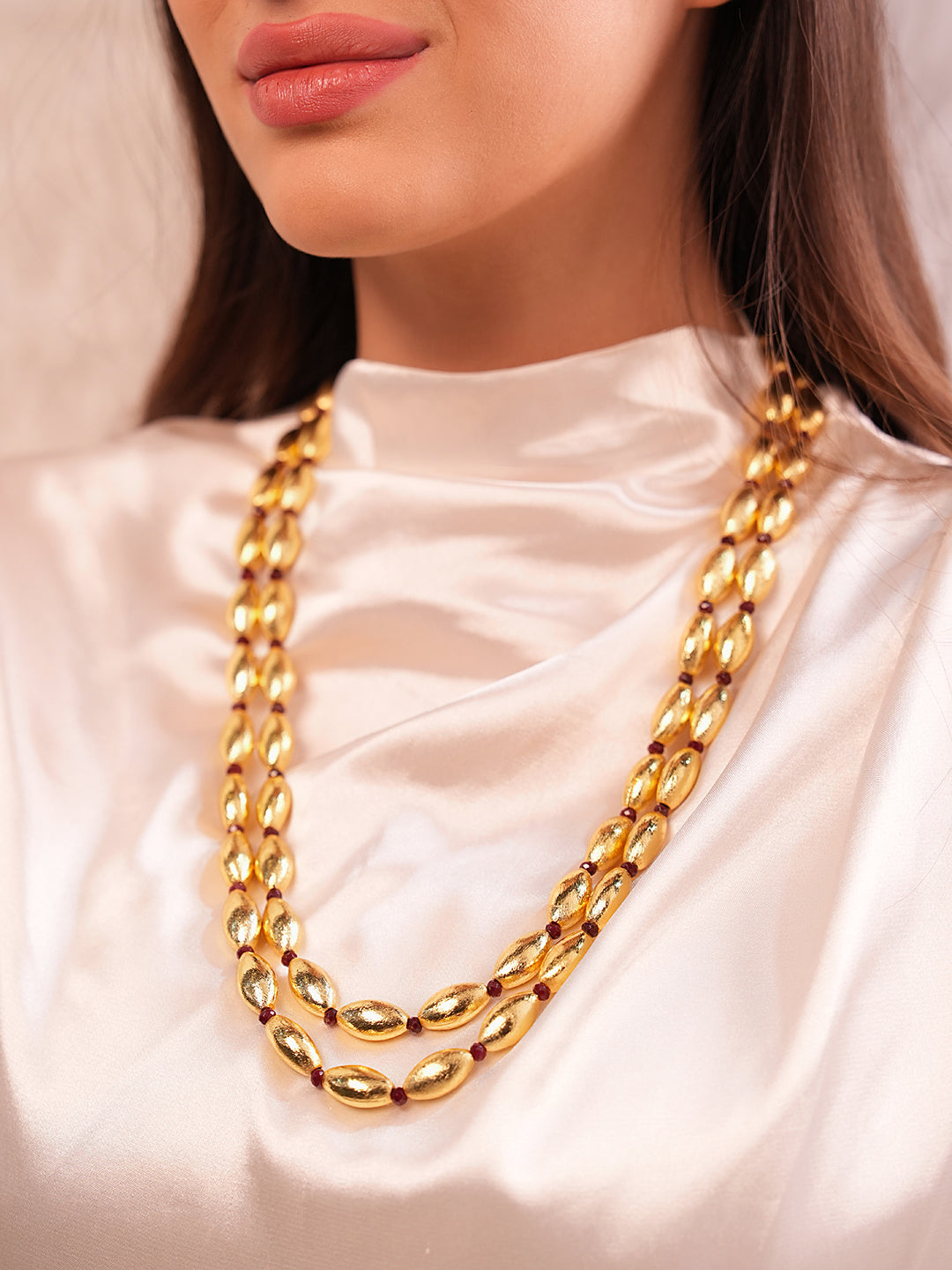 Anti-Tarnish Gold-Toned Aishwarya Rupa Long Beaded Necklace Set