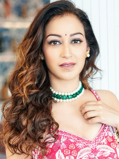 Arisha Pearl And Emerald Quartz Choker Set