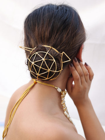Nisha Matte Gold Elegance Hair Bun Cage With Matching Bun Stick