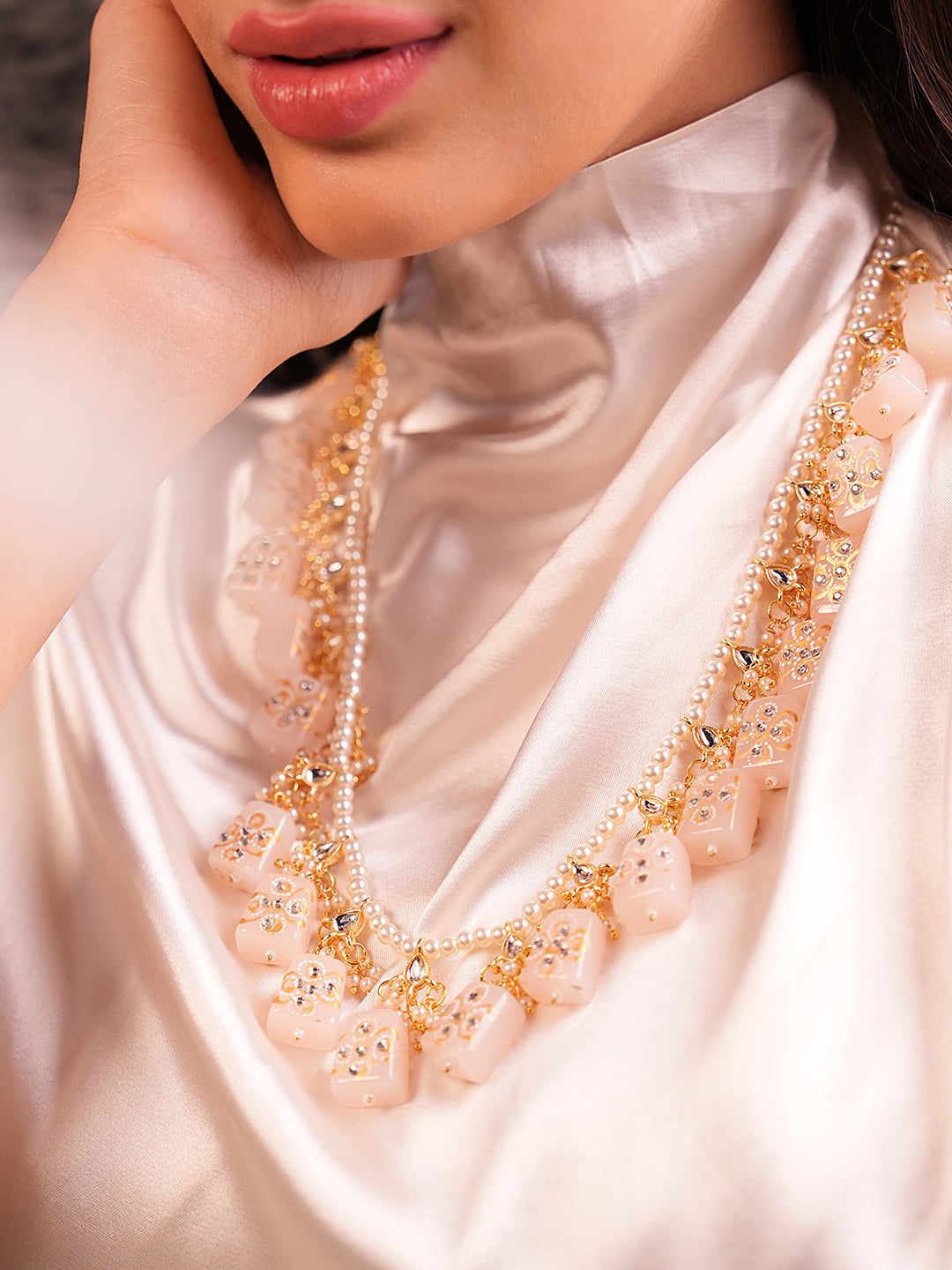 Roselia Handpainted Quartz And Kundan Necklace Set