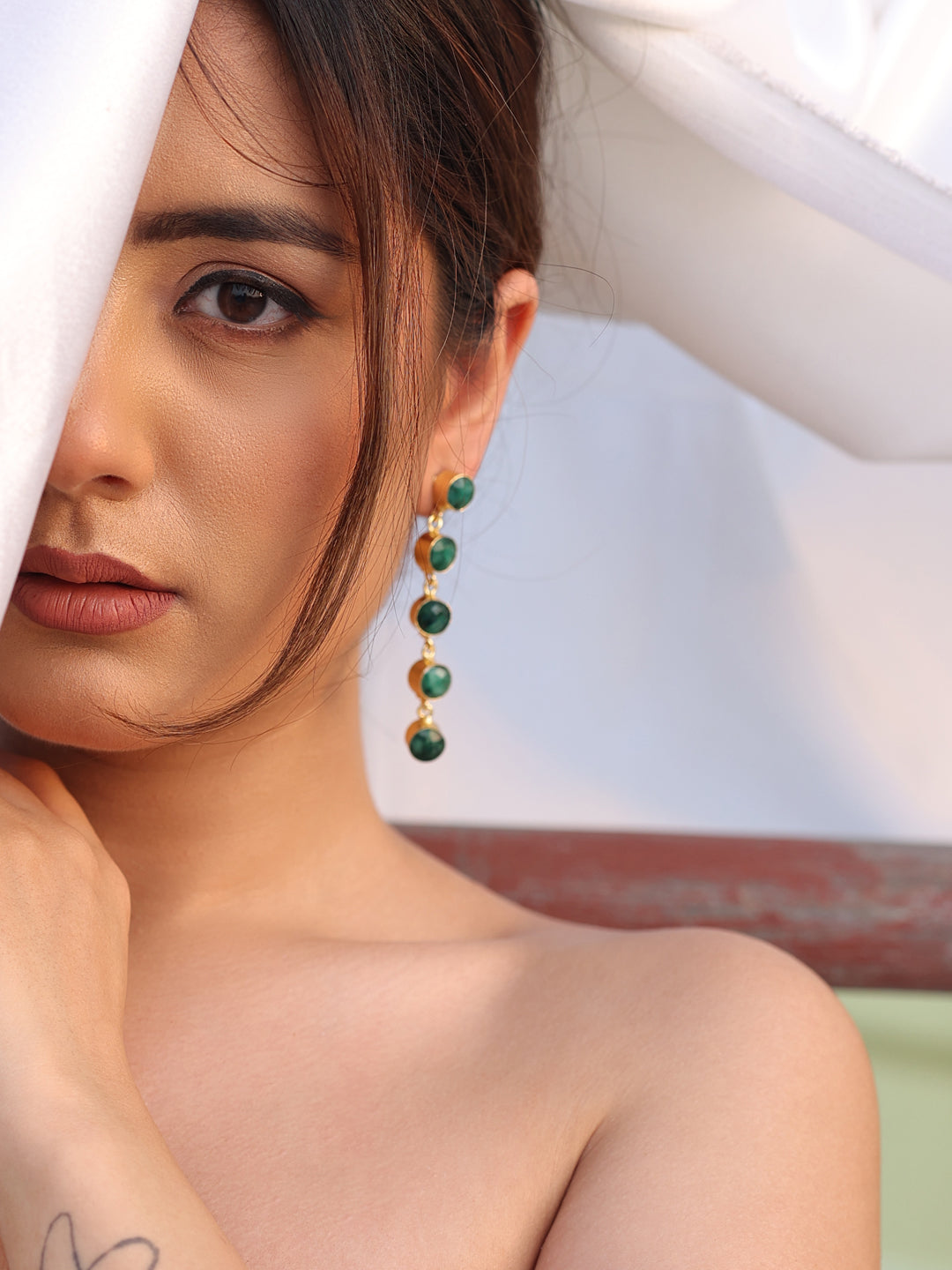 Zayana Verdant Glow Green Quartz Elegant Danglers