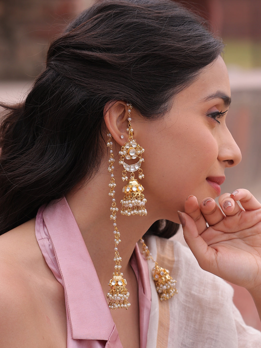 Anvitha Celestia Pachi Kundan Radiance Chain Earrings