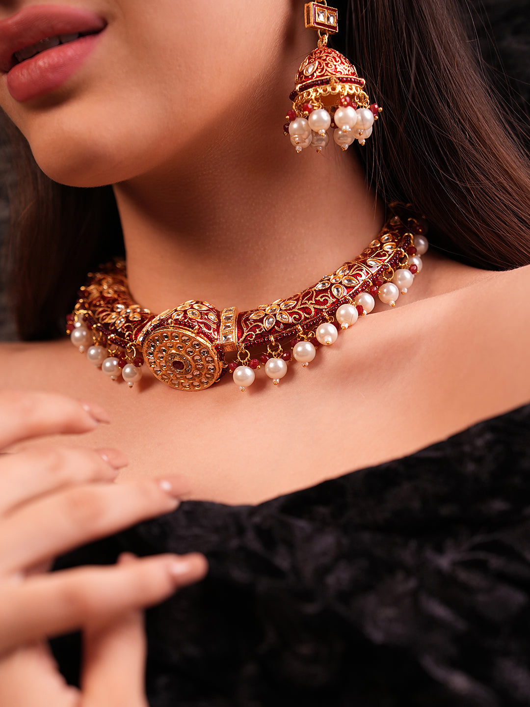 Rajvanshi Crescent Meenakari Choker Set