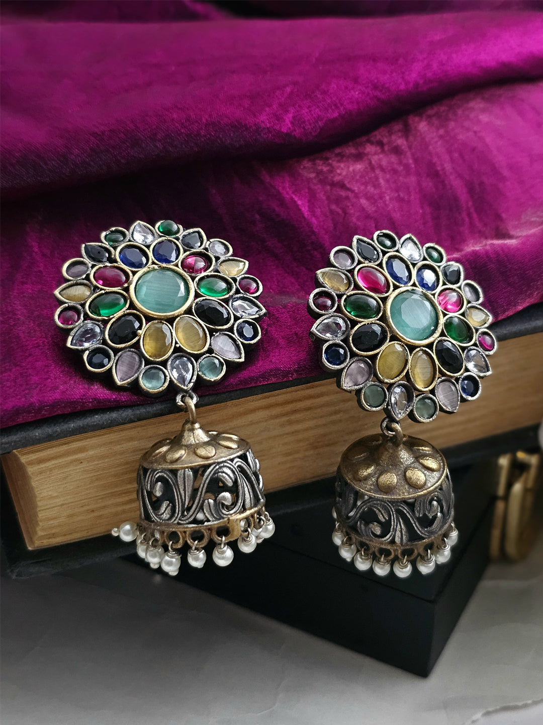 Tarini Multicolor Monalisa Jhumka Earrings