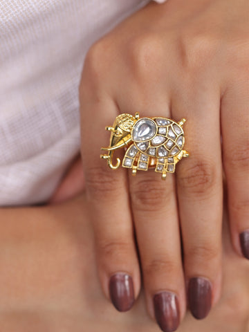 Majestic Elephant Kundan Ring