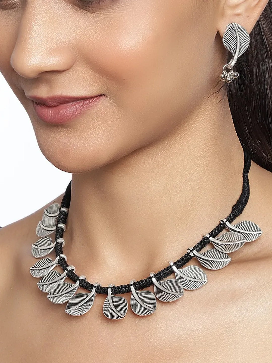 Taruni Silver Plated Leaf Necklace Set