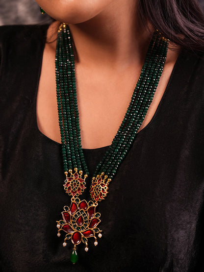 Rishika Emerald Beads Meenakari Necklace Set