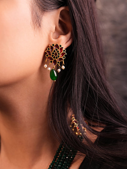 Rishika Emerald Beads Meenakari Necklace Set