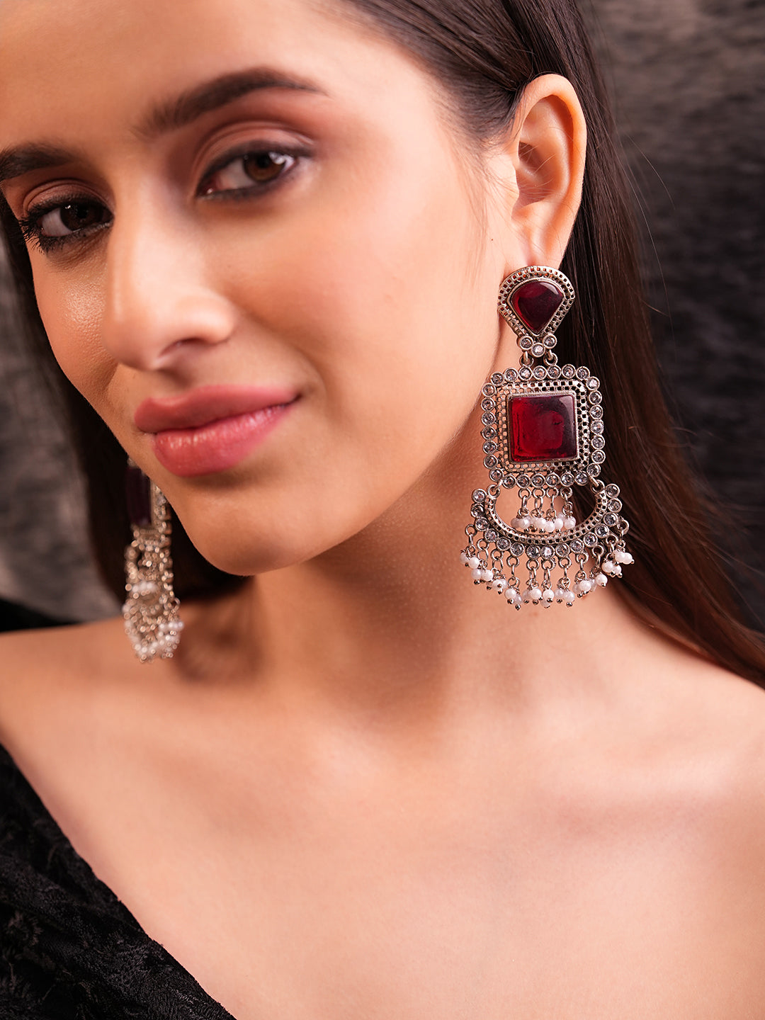 Crimson Gem Dangle Earrings