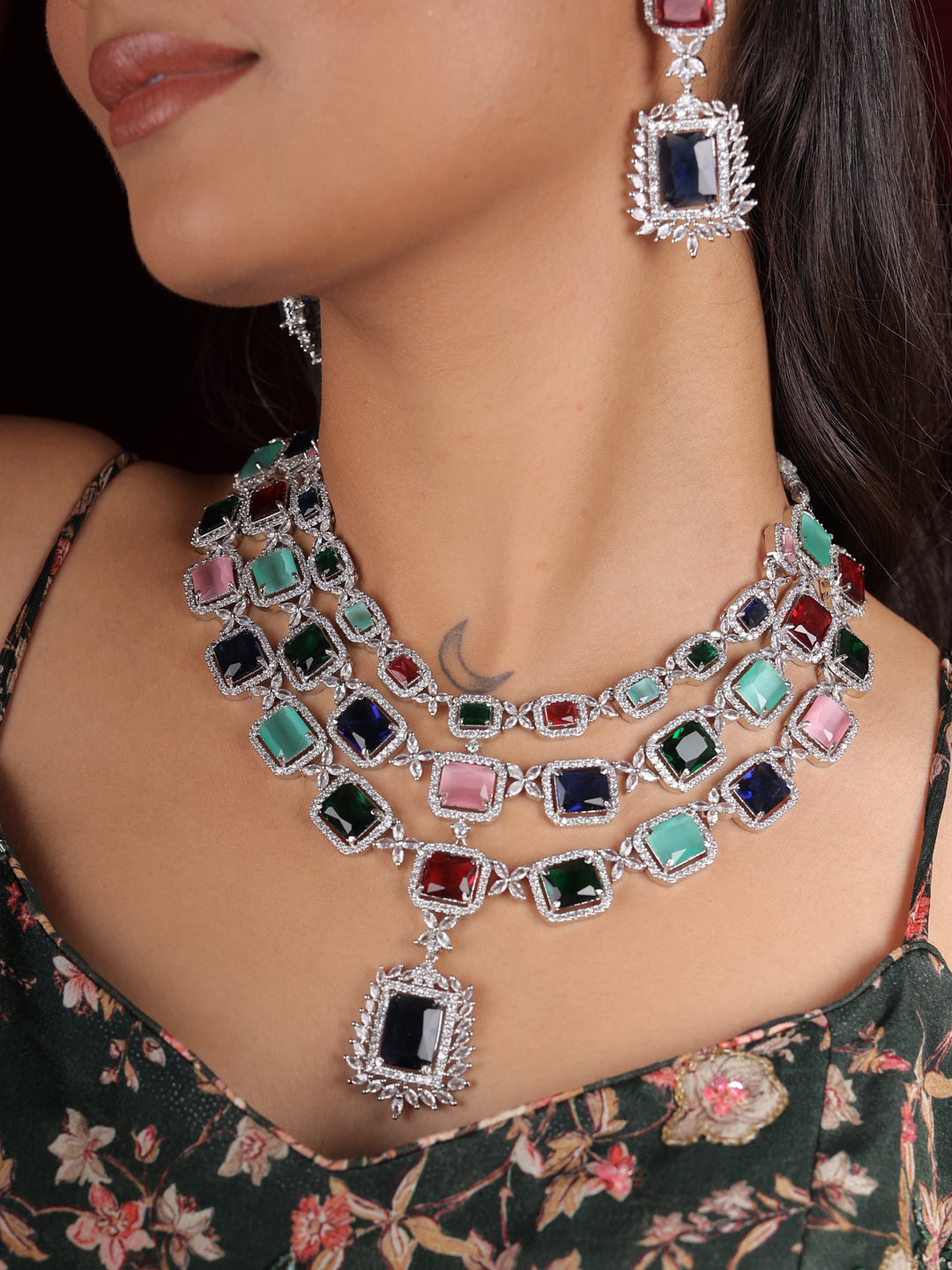Prismatic Statement AD Necklace Set