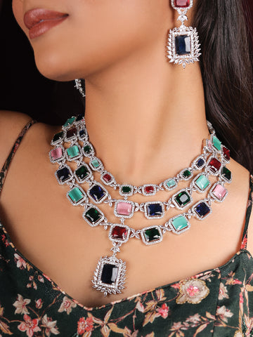 Prismatic Statement AD Necklace Set