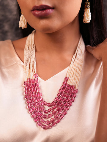 Blush Multi-Strand Pink Stone Necklace Set