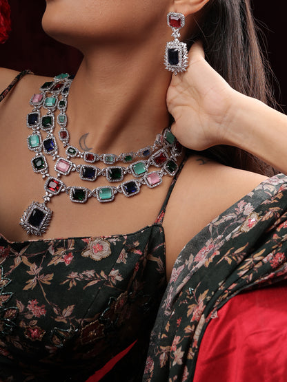 Prismatic Statement AD Necklace Set