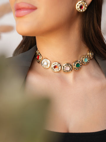 Gemora Enamel Kundan Necklace Set