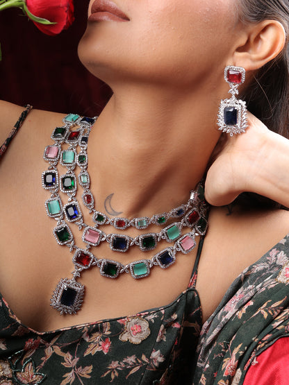 Prismatic Statement AD Necklace Set