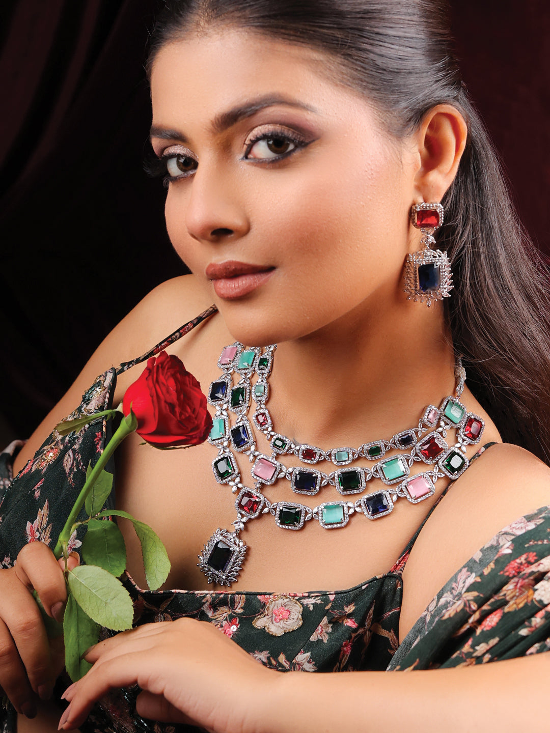 Prismatic Statement AD Necklace Set