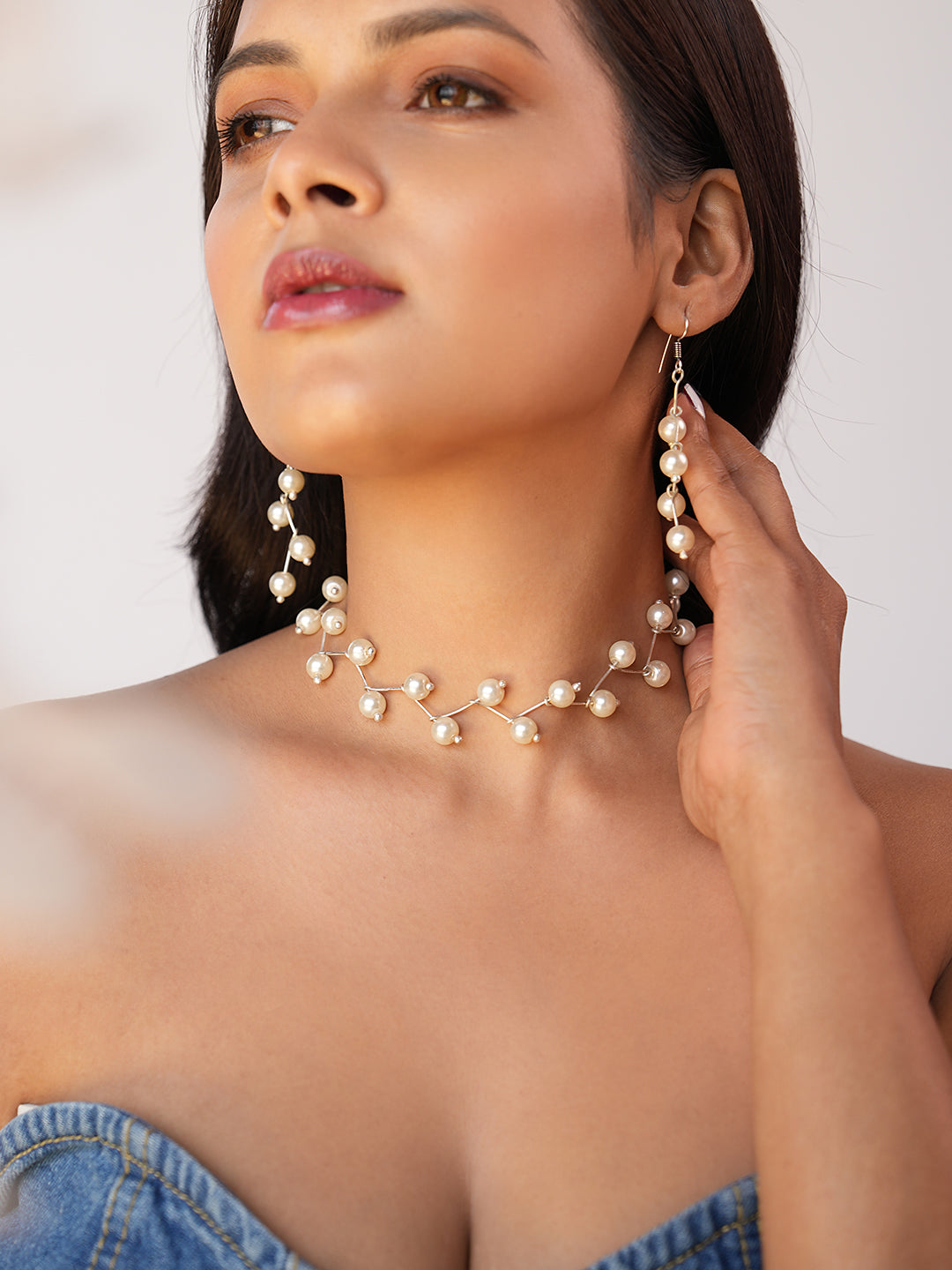 Serenella Wave Luxe Elegance White Pearl Jewelry Set