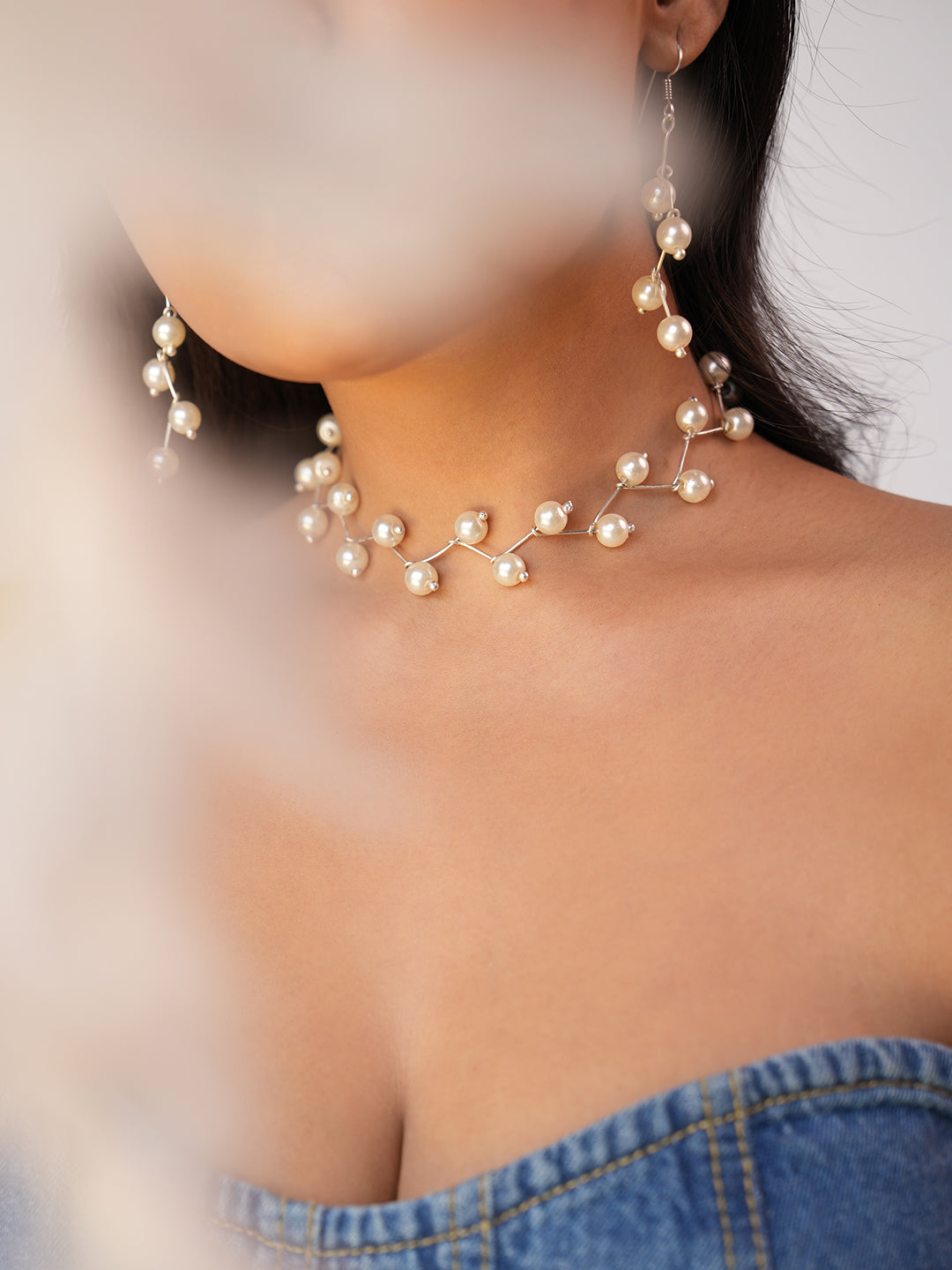 Serenella Wave Luxe Elegance White Pearl Jewelry Set