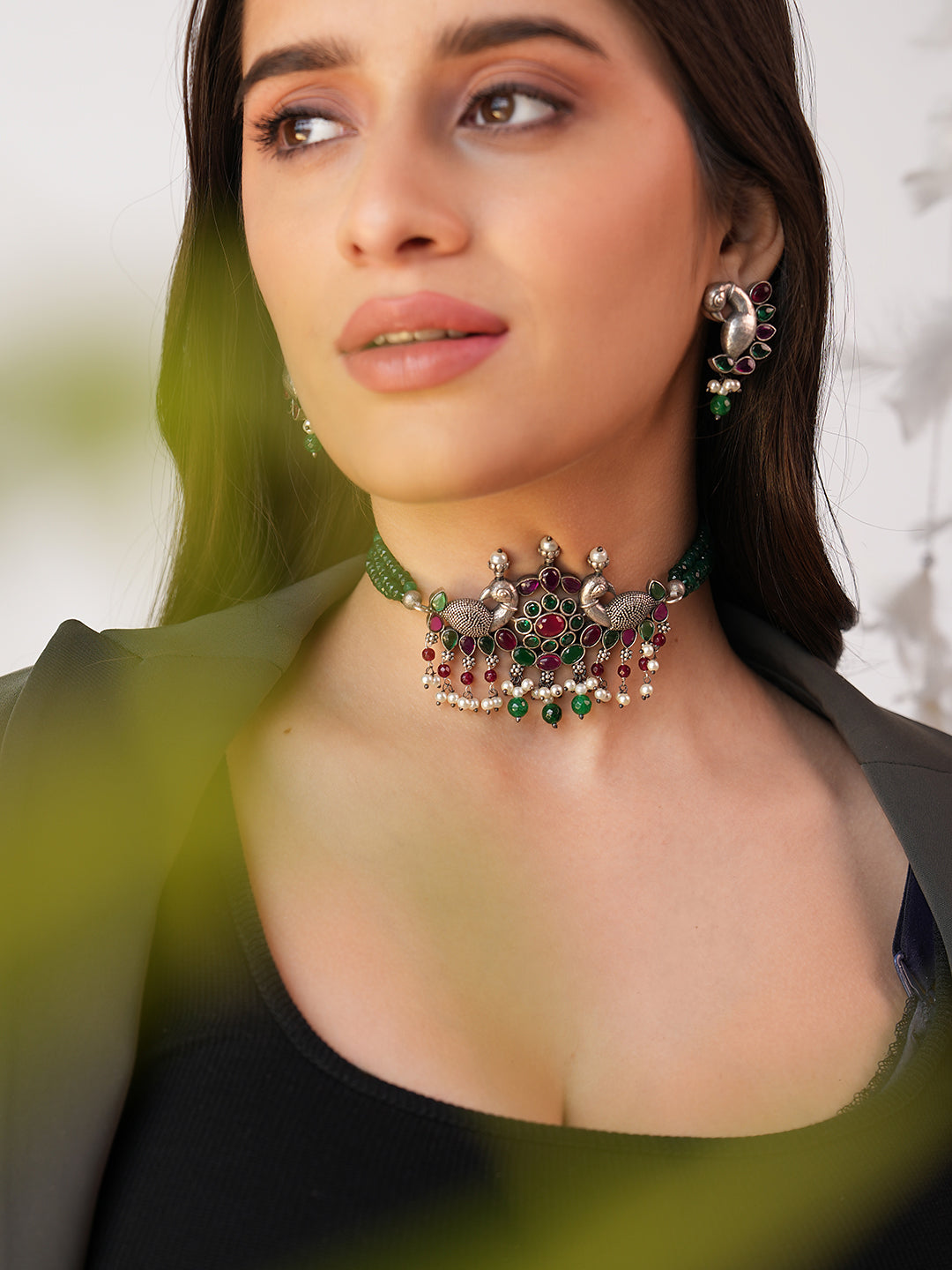 Ishira Grace Peacock Vibrant Kundan Choker Set