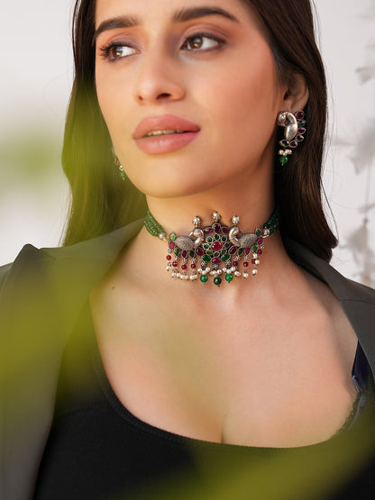 Ishira Grace Peacock Vibrant Kundan Choker Set