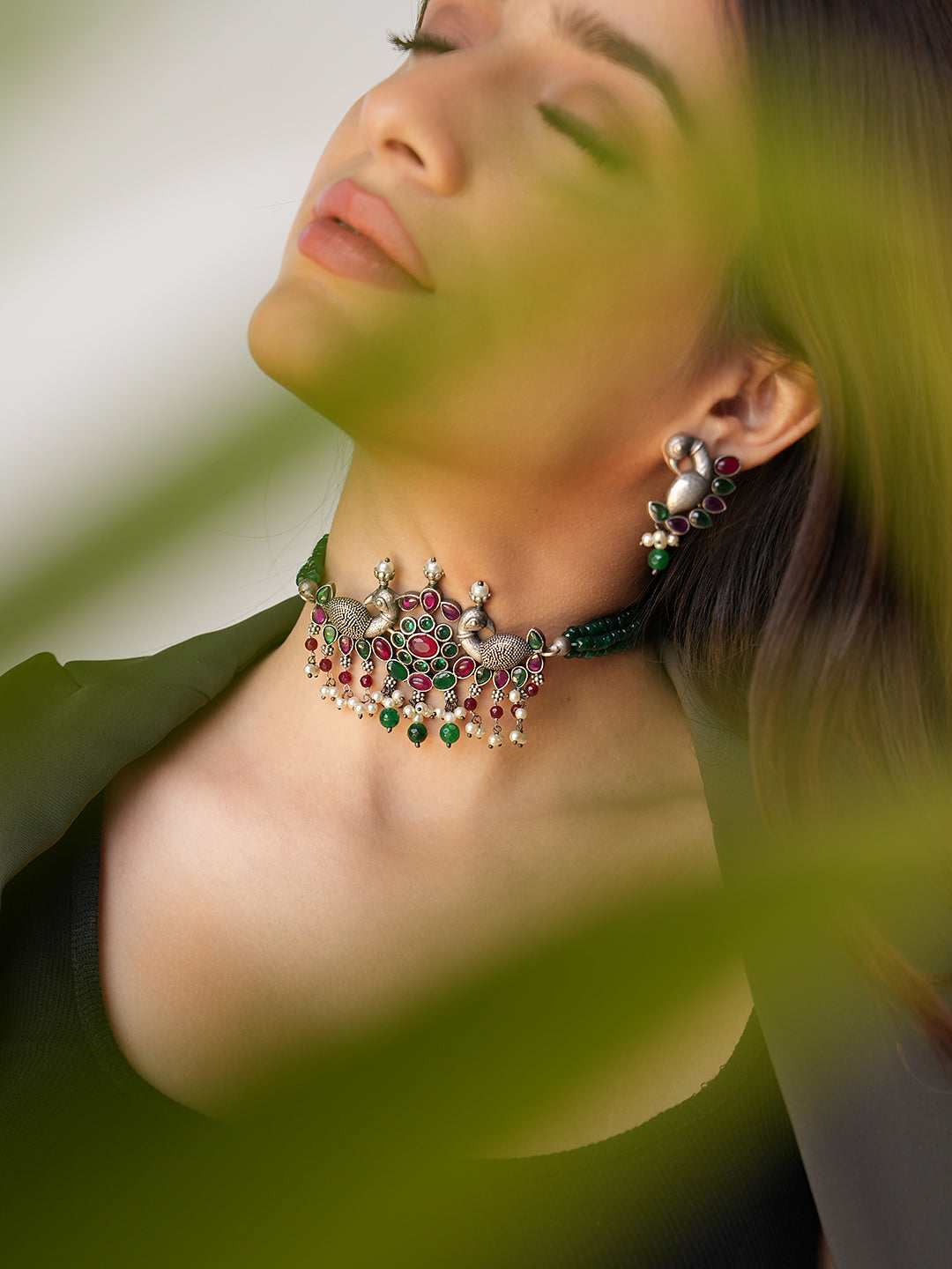 Ishira Grace Peacock Vibrant Kundan Choker Set