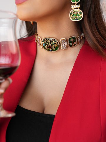 Aira Dark Green Meenakari Choker Set