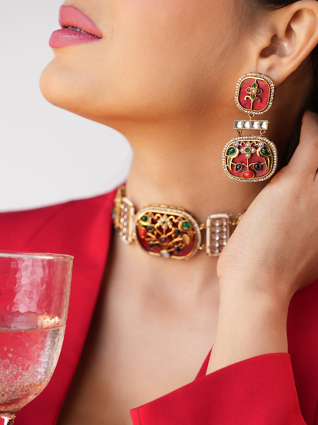 Tisha Handmade Red Meenakari Choker Set