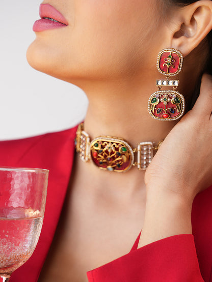 Tisha Handmade Red Meenakari Choker Set
