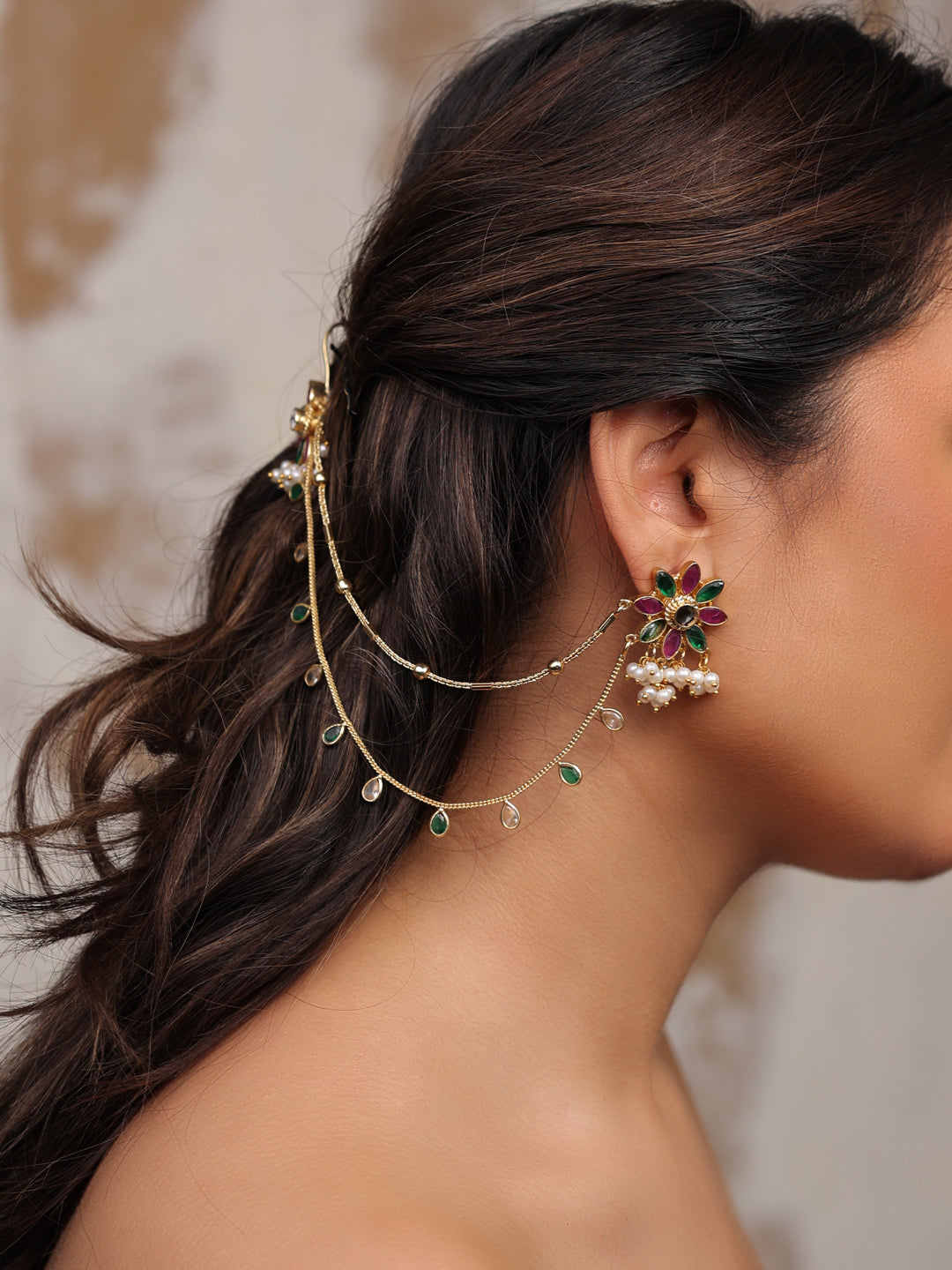 Elara Petal Kundan Earchain