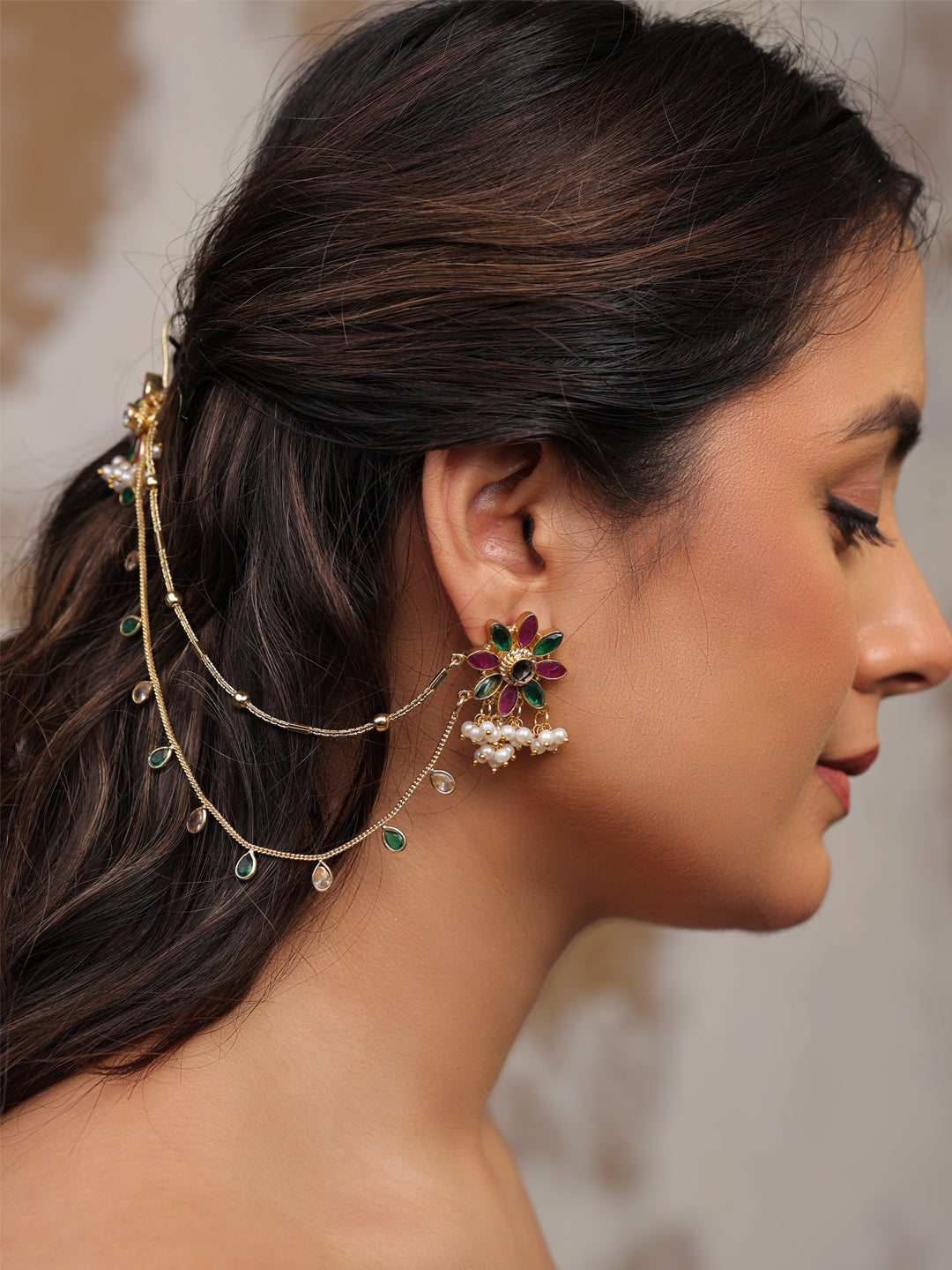 Elara Petal Kundan Earchain