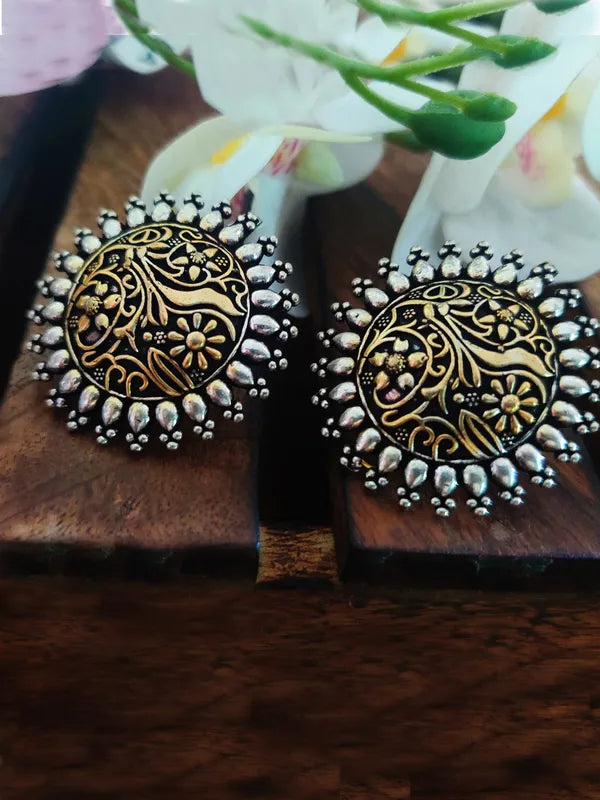 Dual-Tone Circular Stud Earrings