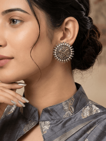 Dual-Tone Circular Stud Earrings