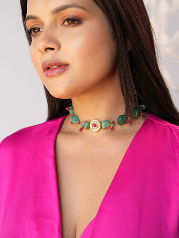 Samaira Radiant Green Stones & Red Beaded Choker