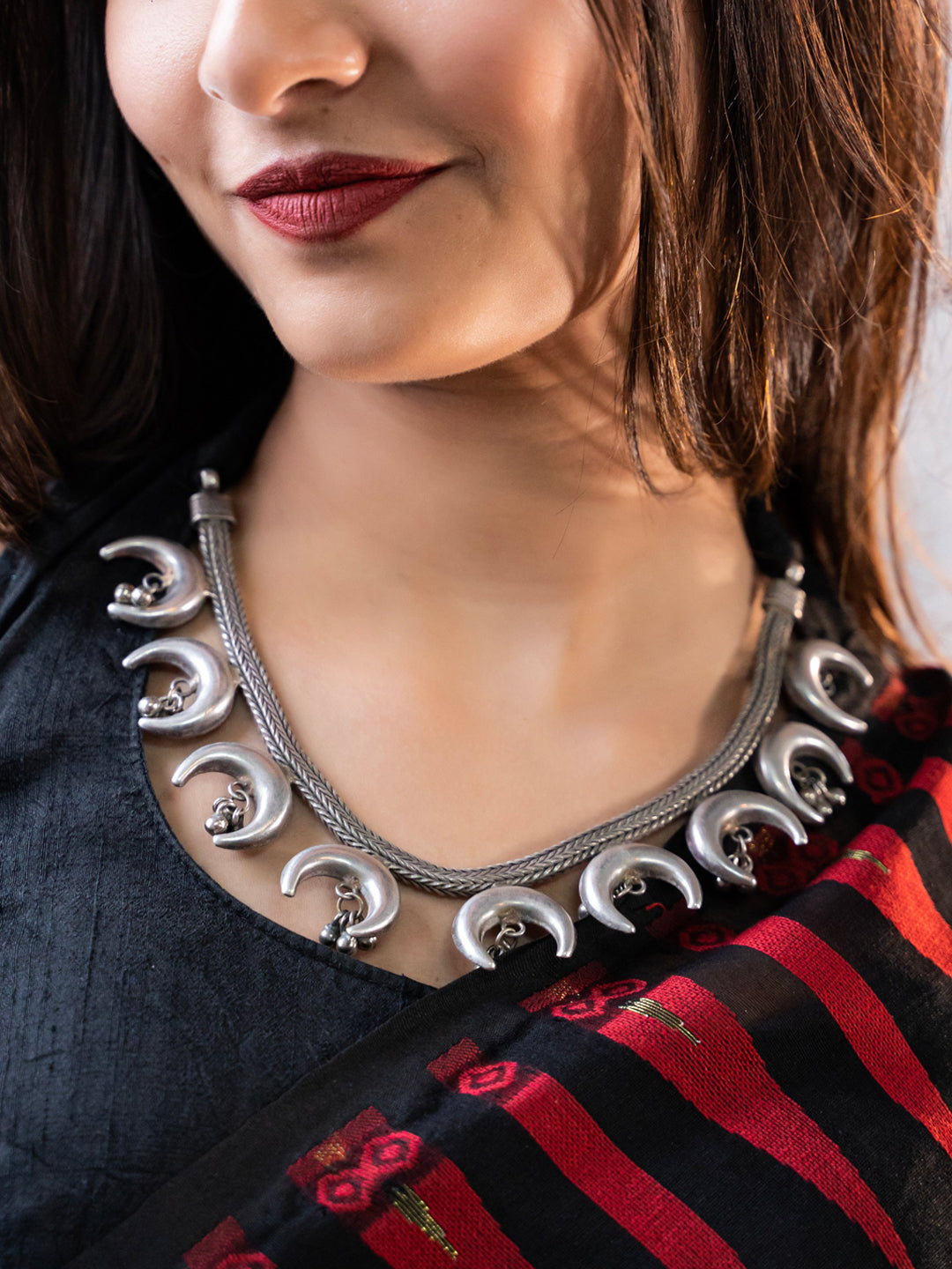 Noctis Crescent Moon German Silver Necklace