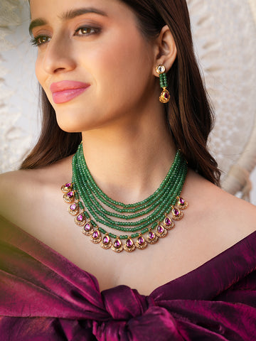 Emerald Symphony Kundan & Onyx Statement Set