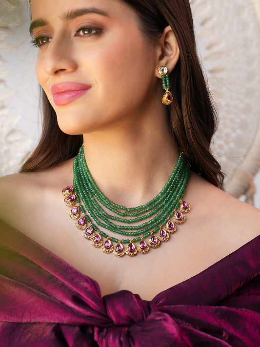 Emerald Symphony Kundan & Onyx Statement Set