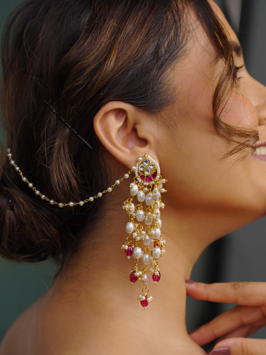 Anvika Enchanted Heritage Pachi Kundan Stud Earchain