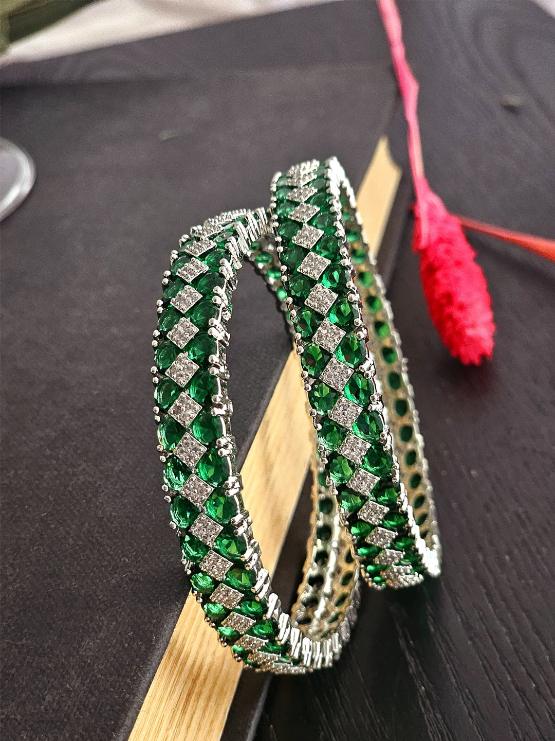 Emerald Gleam Sparkling American Diamond Bangles